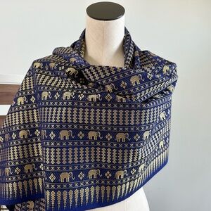 Elegant Blue and Gold Patterned Shawl/wrap